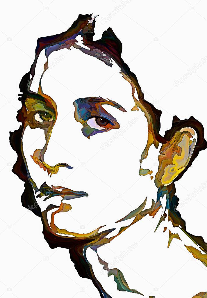 Colors of Shade series. Female portrait made of abstract pain elements on subject of individuality, art and design.