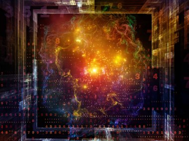 Sayıların, fraktal yapıların ve ışıkların dijital teknoloji ve iletişim konularındaki 3 boyutlu çizimi