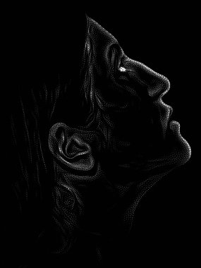 Kişilik Çalışmaları serisi. Sanat, şiir ve tiyatro projelerinde kullanılmak üzere Benekleme Tekniğiyle idam edilen genç bir kadının yüzü.