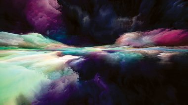 Gökkuşağı Aydınlanması. Gerçekliğe Kaçış dizisi. Manzara resmi, hayal gücü, yaratıcılık ve sanat konularında gerçeküstü gün batımı renkleri ve dokularının soyut düzenlenmesi