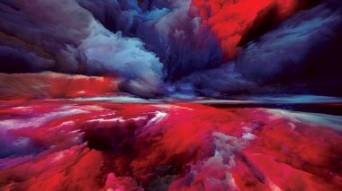 Işık Ülkesi. Gerçekliğe Kaçış dizisi. Doğaüstü günbatımı renklerinin soyut kompozisyonu ve manzara resmi, hayal gücü, yaratıcılık ve sanat projeleri için uygun desenler.