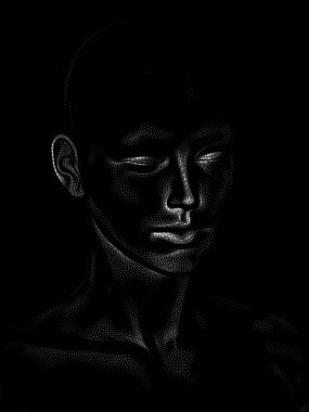 Nokta Hazırlama serisi. Bir insan modelinin 3 boyutlu görüntüleme tekniği noktalama tekniğiyle uygulanır..