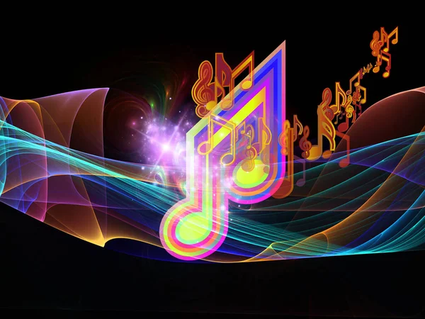 Serie Virtual Melody Note Musicali Elementi Frattali Luci Fondo Sul — Foto Stock