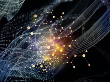 Madde Ağı. Bilim, eğitim ve modern teknoloji konularındaki parçacıklar, ışıklar ve soyut element bileşimi.