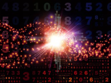 Dijital Sinyal Serisi. Sayılar, elektronik izler ve dijital teknoloji ve iletişim konularındaki ışık kompozisyonu