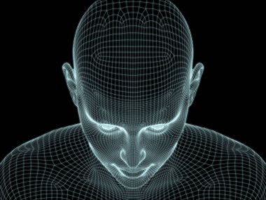 Teknoloji, eğitim ve bilgisayar bilimleri illüstrasyonlarında kullanılmak üzere insan kafasının ve yüzünün 3 boyutlu yapılandırılması