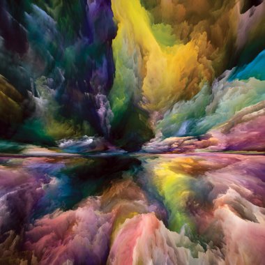 Çoklu Renkli Peyzaj. Color Dreams serisi. İç dünya, hayal gücü, şiir, sanat ve tasarım projeleri için boya, doku ve gradyan bulutların bileşimi