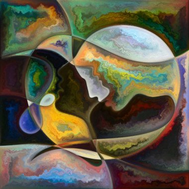 Hayalet Akımı. Colors In Us serisi. İnsan siluetlerinden, sanat dokularından ve renklerden oluşan soyut tasarım yaşam, drama, şiir ve algıyla ilgili etkileşim