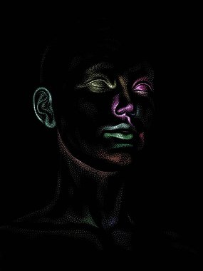 Nokta Hazırlama serisi. Bir insan modelinin 3 boyutlu görüntüleme tekniği noktalama tekniğiyle uygulanır..