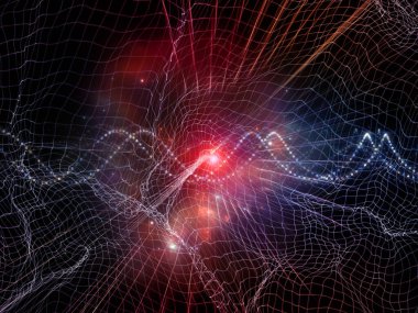 Uzay Gürültüsü. Eğitim, bilim ve modern teknoloji konularında çarpık fraktal ızgaraların, ışıkların ve sinyallerin 3 boyutlu yorumlanması.