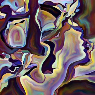 Parçalanmış Self serisi. İnsan yüzü ana hatları ve insan ilişkileri, zihin, psikoloji, iç dünya, yaratıcılık, zihinsel hastalık ve sanat konuları üzerine boyanmış desen kompozisyonu.