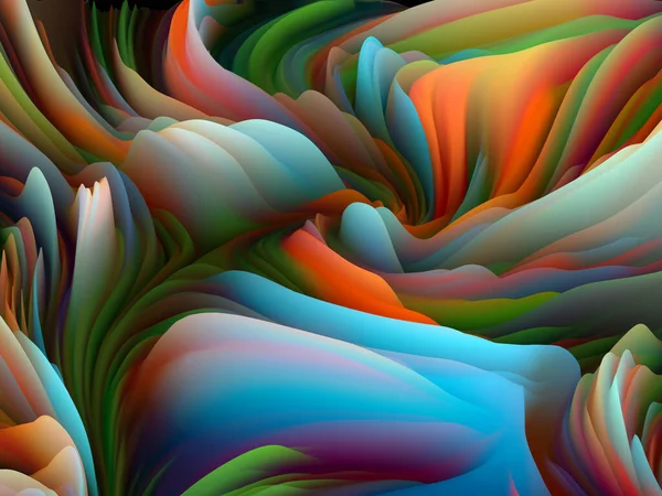 ツイスト サーフェス 次元波シリーズ 渦巻くカラーテクスチャの画像 アート 創造性 デザインに関連する概念におけるランダム乱流の3Dレンダリング — ストック写真