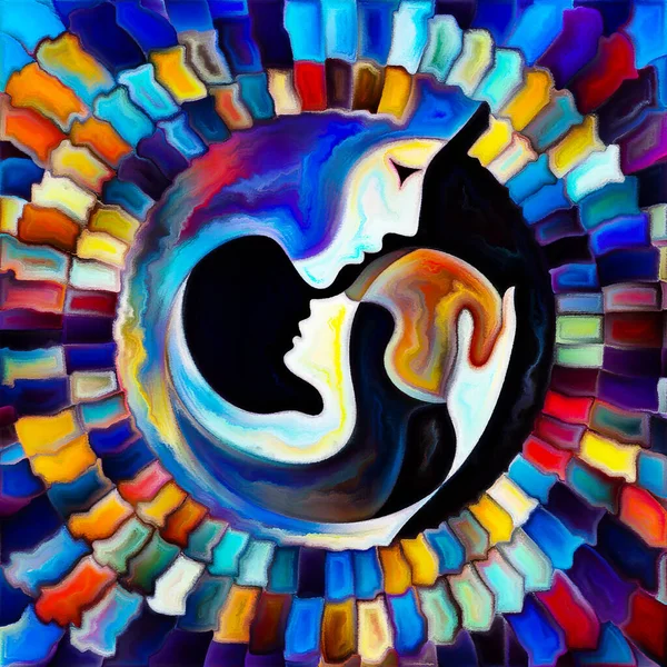 Serie Mother Child Circle Colorato Disegno Vetro Colorato Sul Tema — Foto Stock