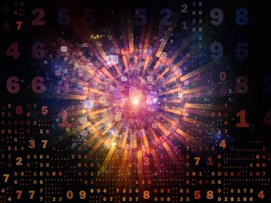 Dijital Bağlantı serisi. Matematik, teknoloji ve eğitim için gerekli sayılar, ışıklar ve ağ düğümlerinden oluşan soyut tasarım.