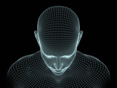 İnsan kafasının teknoloji, eğitim ve bilgisayar bilimleri illüstrasyonlarında kullanılması için tel örgüye dönüştürülmesi