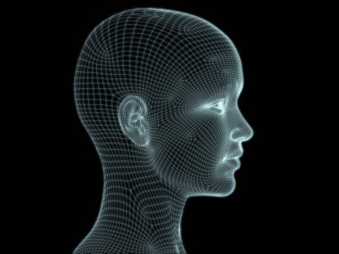 Resim ve tasarım için insan kafası ve yüzünün 3 boyutlu görüntüsü tel örgüsü