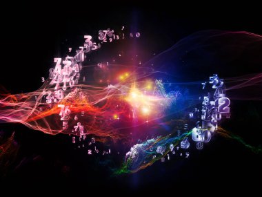 Tesadüfün Kaynağı. Modern teknolojiler, eğitim, bilim ve matematik evreninde numaralar ve ışıklar soyutlanır. 3B görüntüleme.