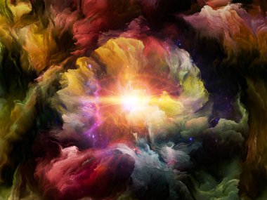 Color Lives serisi. Yaşam, yaratıcılık ve sanat metaforu olarak fraktal boyanın tuval üzerindeki renkli hareketinden oluşan tasarım.