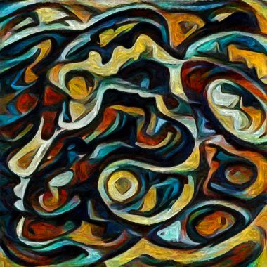 Hepimiz bu işin içindeyiz. İnsan siluetleri, insan durumunun şiirselliği üzerine soyut resim tarzıyla çizilmiştir..