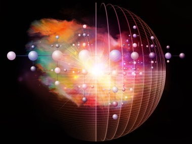Atomik uzay serisi. Modern bilim, teknoloji ve eğitim konularında fraktal şebekelerin, moleküler yapıların ve ışıkların 3 boyutlu yorumlanması.
