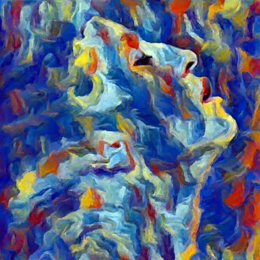 İç Uçuş serisi. Ekstazi, insan zihni, mistisizm, psikoloji, iç dünya, yaratıcılık, kendini ifade ve sanat konularında yükselen kadın yüzü kompozisyonu.