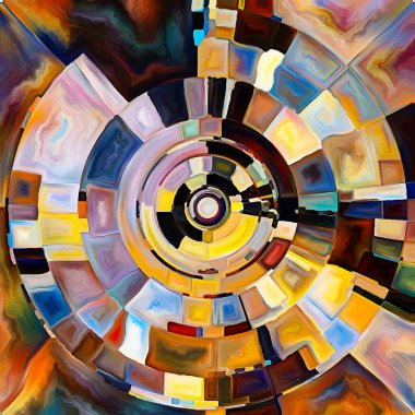 Dua Çemberi serisi. Diskin soyut tasarımı, ışınları ve yayılan renk ve organik dokunun yayılımı ruhani enerji ve yaşam gücünün kaynağını temsil ediyor..