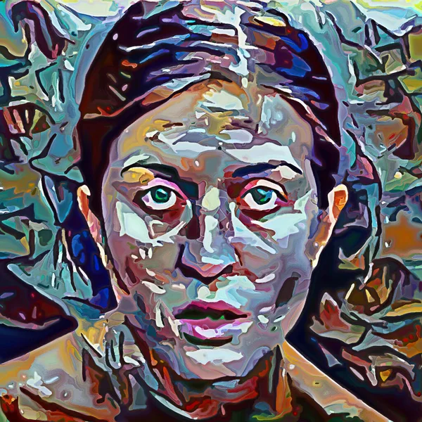 Fragmentação Série Retrato Face Feminina Renderizada Com Manchas Cores Abstratas — Fotografia de Stock