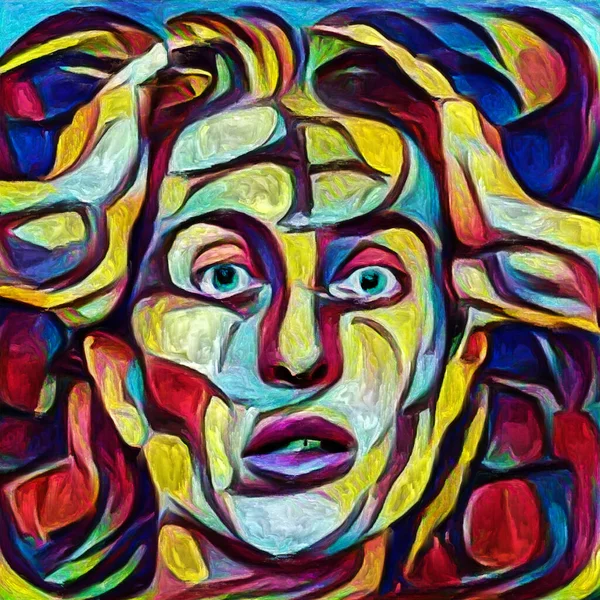 彩色シリーズ 女性の顔 絵画の芸術的な抽象化は 精神状態 創造性と自己表現のトピックについて — ストック写真