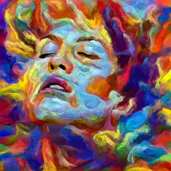 Inner Flight Series Upward Moving Female Face Composition Subject Ecstasy — Stock Photo, Image