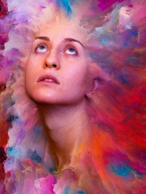 Dış serinin içinde. Duygularla, duygularla, iç dünyayla, yaratıcılıkla ve hayal gücüyle ilgili projelerde kullanılmak üzere kadın portresiyle kaynaştırılmış tasarım.