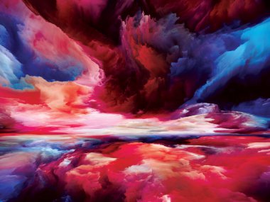 Gökkuşağı Aydınlanması. Gerçekliğe Kaçış dizisi. Doğaüstü günbatımı renklerinin ve manzara resmi, hayal gücü, yaratıcılık ve sanatla ilgili dokuların etkileşimi