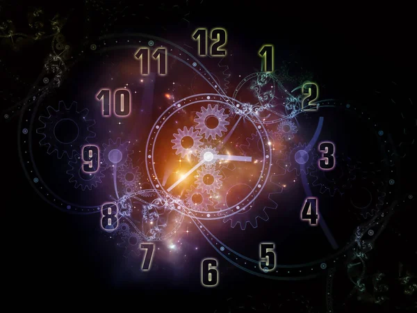 Час Космосі Обличчя Часових Рядів Аранжування Годинникових Циферблатів Абстрактних Елементів — стокове фото