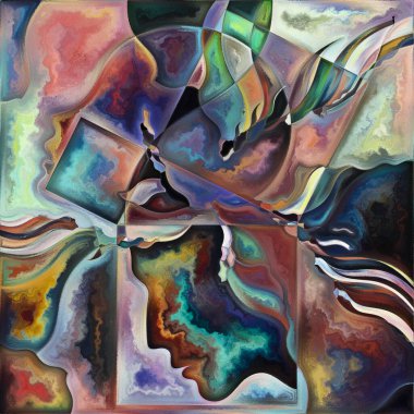 İç Form. Colors In Us serisi. İnsan siluetlerinden, sanat dokularından ve renklerden oluşan soyut bir arka plan yaşam, drama, şiir ve algı teması üzerine etkileşim kurar