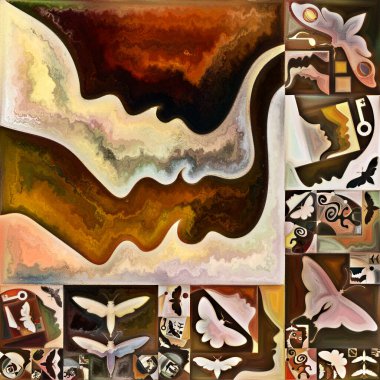 İç şifreleme serisi. Gizli anlamlar, kutsal yaşam, drama, şiir, mistisizm ve sanat konularındaki soyut organik formların ve sanat dokularının renkli kolajı.