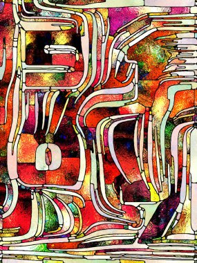 Kırık Işık. Lekeli Camlar Birliği serisi. Parçalanma, sanat, şiir ve tasarım birliğiyle ilgili renk ve doku parçalarından oluşan soyut tasarım