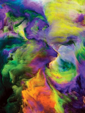 Renkli girdap serisi. Yaşam, yaratıcılık ve sanat teması üzerine tuval üzerine sıvı boyanın renkli hareketlerinin düzenlenmesi