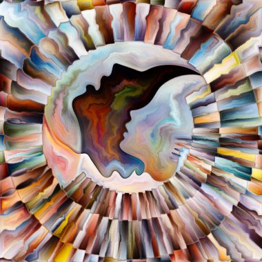 İç Kuvvetler serisi. İç güçler ve ruhsal enerjiler üzerine karanlık ve aydınlık siluetlerin renkli soyutlanması ve şekiller