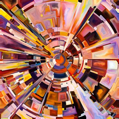 Dua Çemberi serisi. Diskin dijital suluboyası, ışınları ve yayılan renkler ve organik dokular ruhani enerji ve yaşam gücünün kaynağını temsil ediyor..