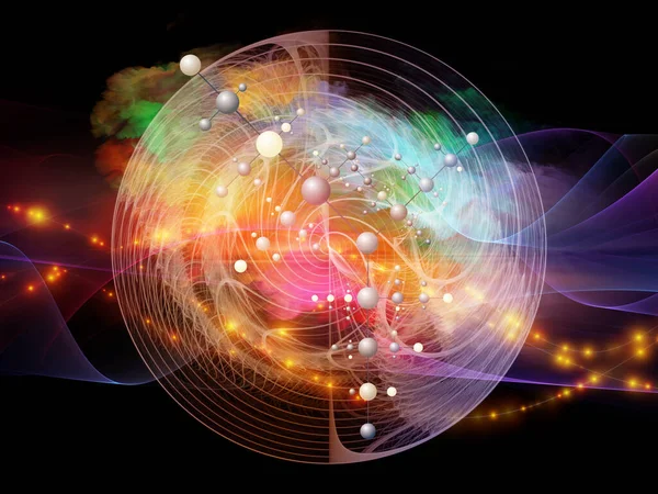 原子空间系列 关于现代科学 技术和教育主题的分形网格 分子结构和灯的三维绘制 — 图库照片