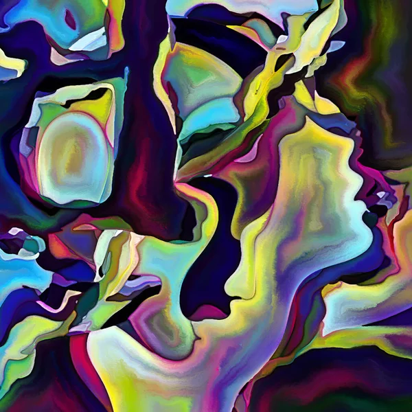 断片化された自己シリーズ 人間の顔の輪郭と人間関係 心理学 内なる世界 創造性 精神疾患 芸術の主題に関するカラフルなパターン構成 — ストック写真