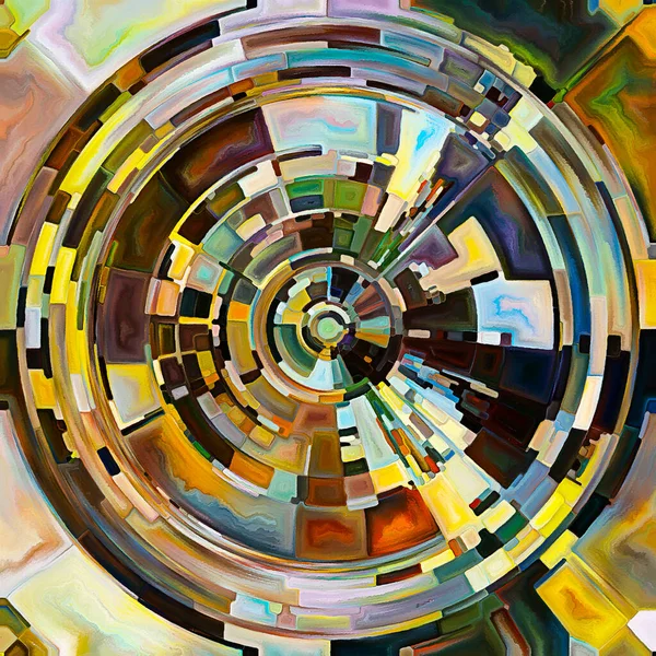 祷告圈系列 五彩斑斓的圆盘 弧形辐射色和有机质感的抽象彩绘 代表着精神能量和生命的力量源泉 — 图库照片