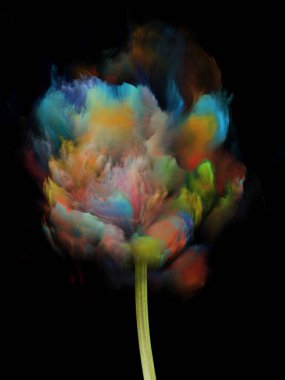 Renk Çiçekleri serisi. Neşe, yaratıcılık ve sanat konularında siyah üzerine fraktal boya gülleri.