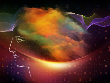 Sayılar, yüz hatları ve ışık kompozisyonu dijital devrim ve insan faktörü hakkında