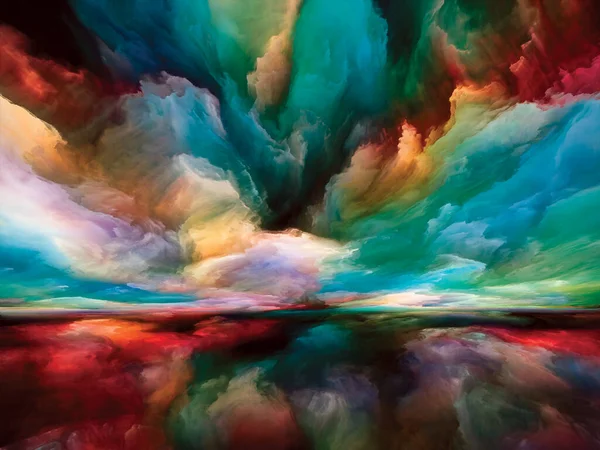 Color Dreams. Landscapes of the Mind series. Background of bright paint, motion gradients and surreal mountains and clouds in association with life, art, poetry, creativity and imagination