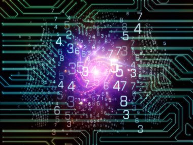 İzleme Numarası. Bilim, eğitim, bilgisayar ve modern teknoloji konularındaki sayı şebekelerinin ve ışıkların örtüşmesi.