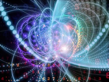 Sayıların üç boyutlu illüstrasyonu, ışık izi yapıları ve dijital teknoloji ve dijital iletişim konularındaki ışık bileşimi