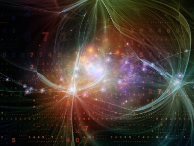 Sayıların, fraktal zarların ve ışıkların dijital teknoloji ve iletişim konularındaki 3 boyutlu çizimi