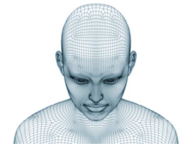 İnsan kafası ve yüzünün üç boyutlu görüntülenmesi illüstrasyon ve tasarım için tel örgüsü olarak kullanılacak