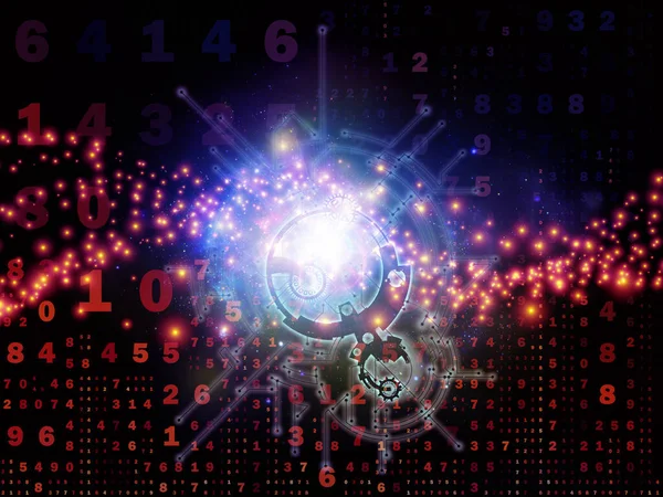 Digital Signal series. Numbers, electronic traces and lights composition on subject of digital technology and communications