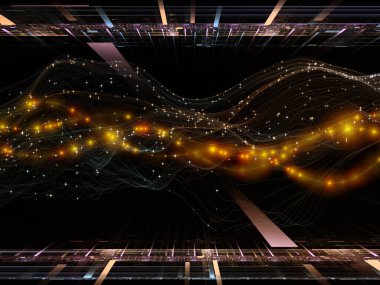 Uzay Mantığı. Sanal Dalga serisi. Veri transferi, sanal, yapay, matematiksel gerçeklik projeleri için yatay sinüs dalgaları ve ışık parçacıklarının yaratıcı düzenlenmesi.